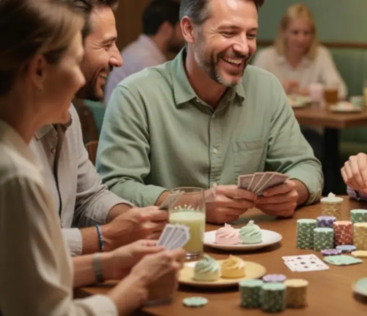 Stół do pokera rekreacyjnego w restauracji z kartami i żetonami w eleganckiej oprawie